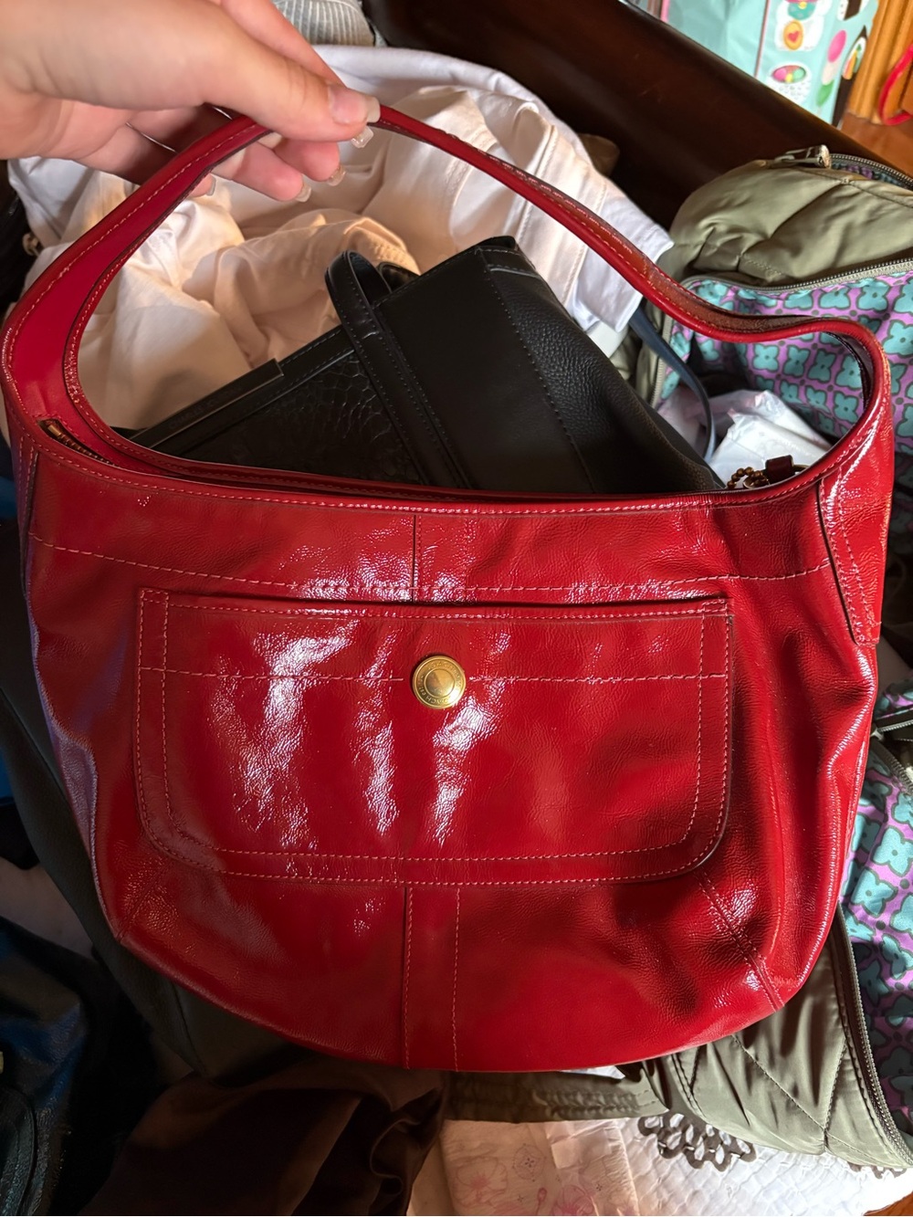 Coach Red Patent Leather Shoulder Bag - Classic Women's Handbag